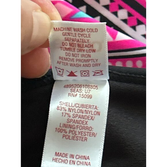 Bongo Pink & Black Aztec Print One-Piece Swimsuit With Side Cutouts & Halter Tie - Picture 4 of 10